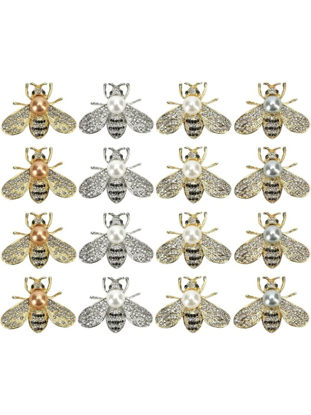 16 PCS Gold Bee Brooch Pins Set - Crystal Insect Jewelry for Women, Gift for Any